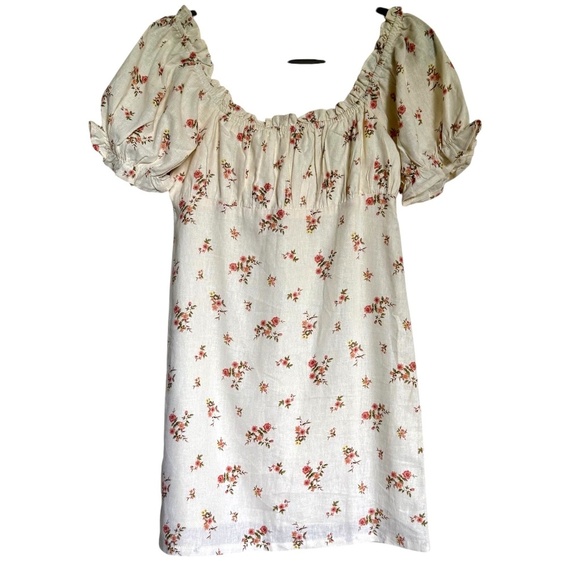 Audrey 3+1 Floral Linen Blend Mini Dress Milkmaid Size Small - Picture 1 of 10